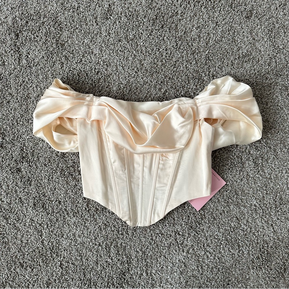 NWT hello molly champagne satin corset crop top